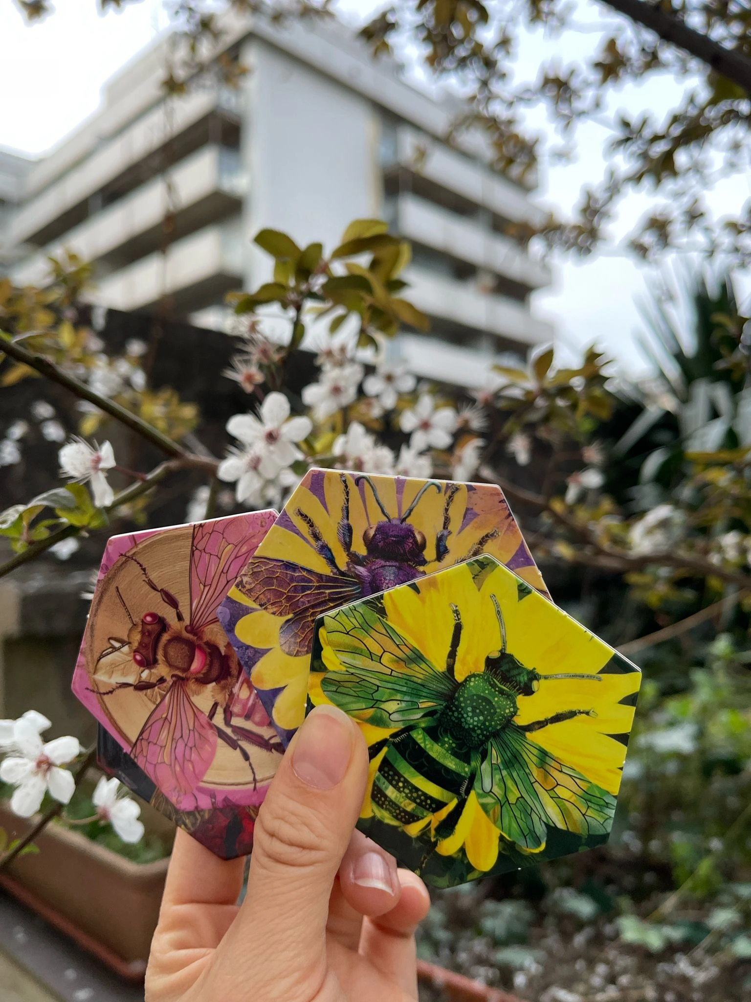 Bees tiles with a flowery background