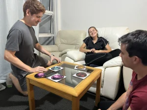 Group of friends playing cats