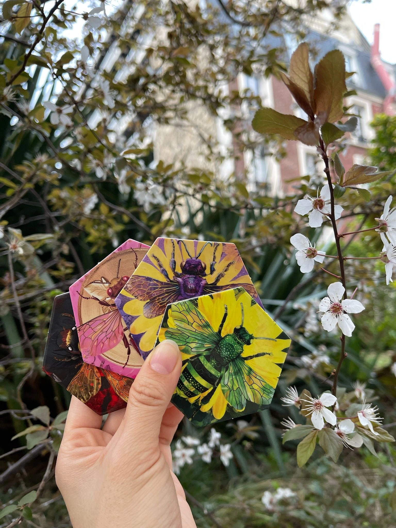 Bees tiles with a flowery background